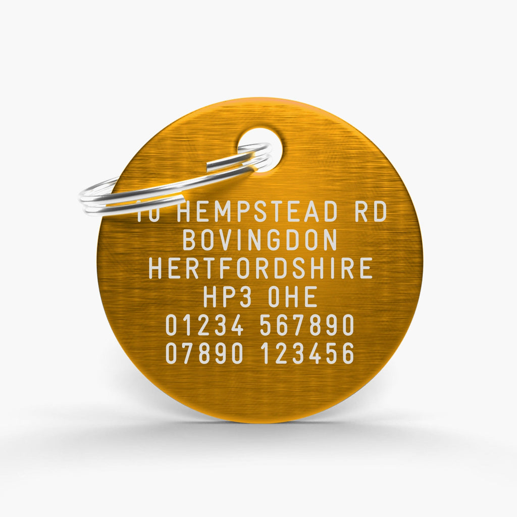 Gold Engraved Dog Name Tag - Stylish & Durable Aluminium ID for Pets
