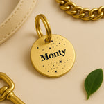 Gold-Tone Brass Personalised Dog Collar Tag with Custom Engraved Pet Name and Stars The Stately Hound