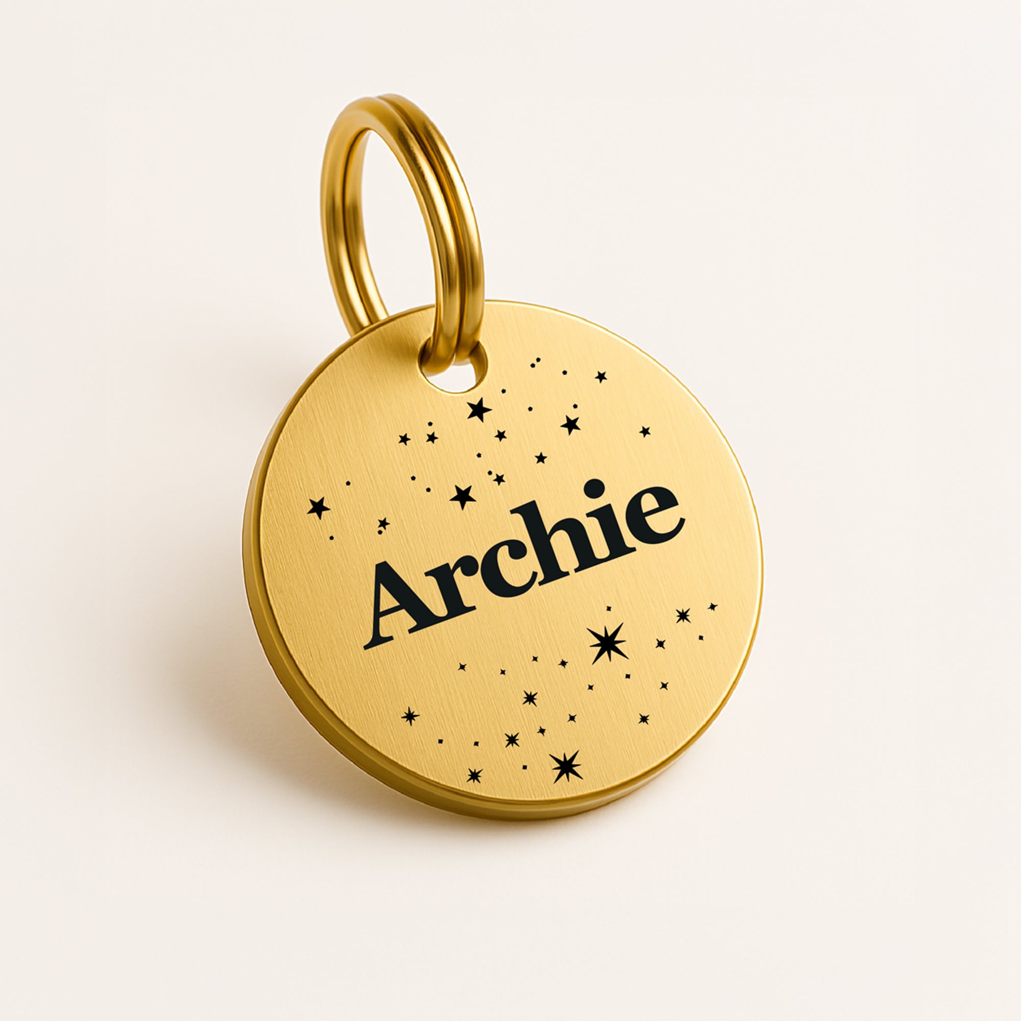 Gold-Tone Brass Personalised Dog Collar Tag with Custom Engraved Pet Name and Stars The Stately Hound
