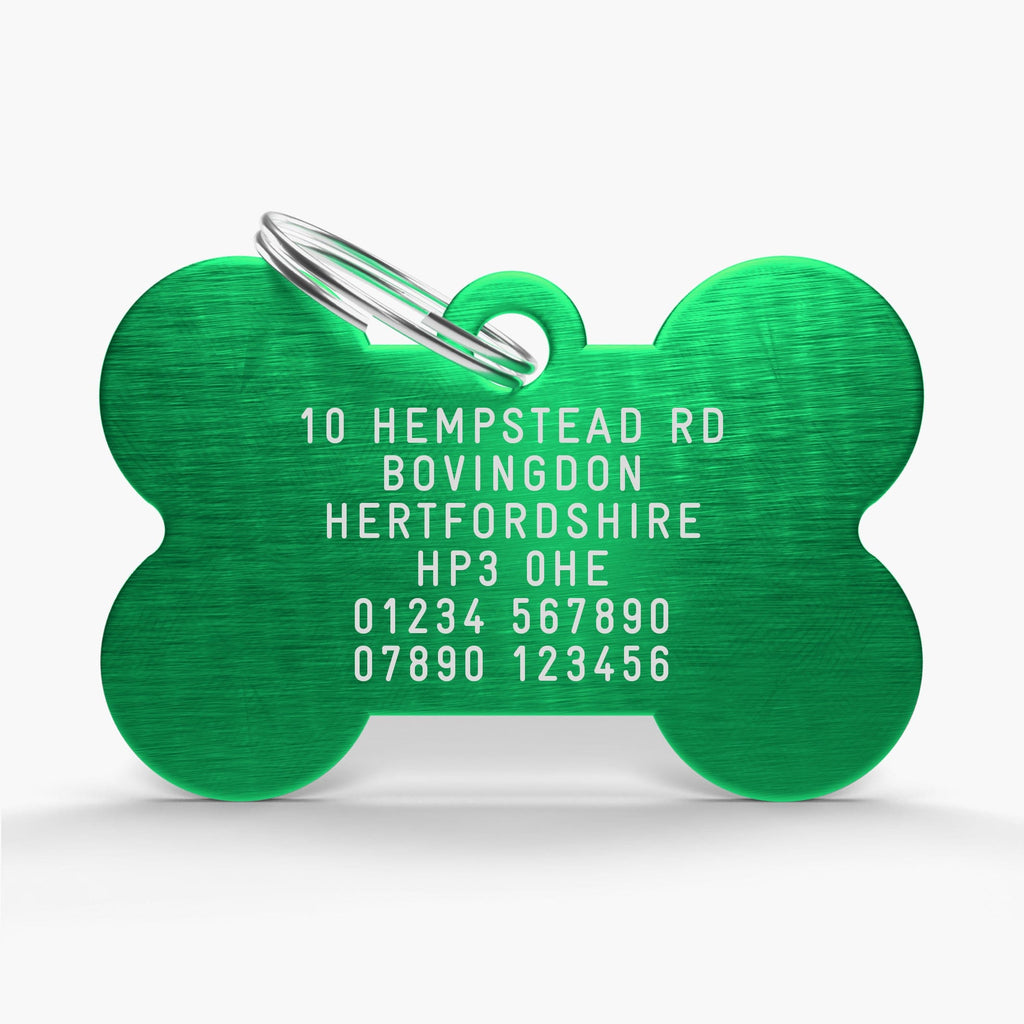 Green Aluminium Pet Tag - Bone Shaped ID for Pets