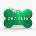 Green Aluminium Pet Tag - Bone Shaped ID for Pets