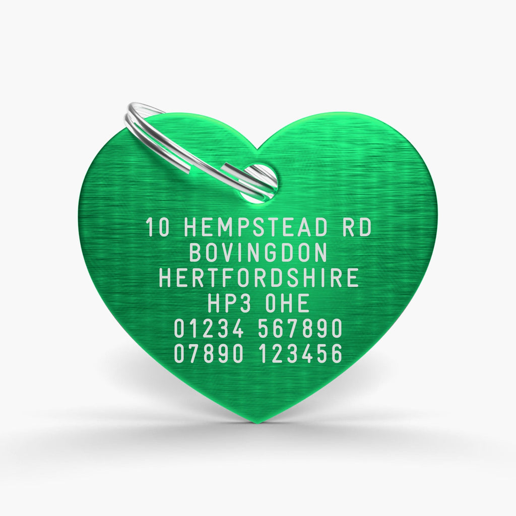 Green Aluminium Pet Tag - Heart Shaped ID for Pets