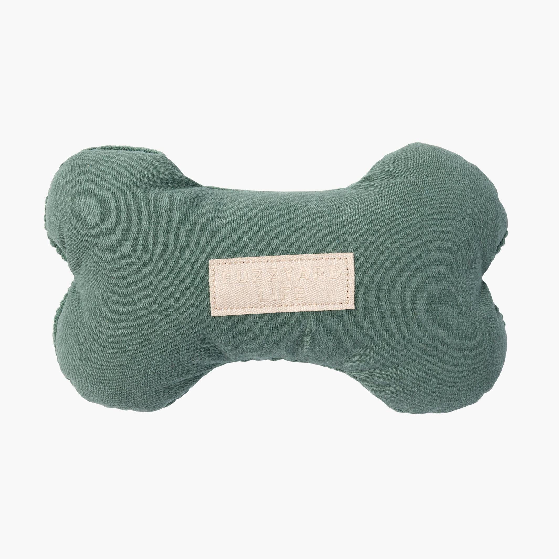 Green Corduroy & Cotton Plush Bone Dog Toy – Soft, Durable & Fun The Stately Hound