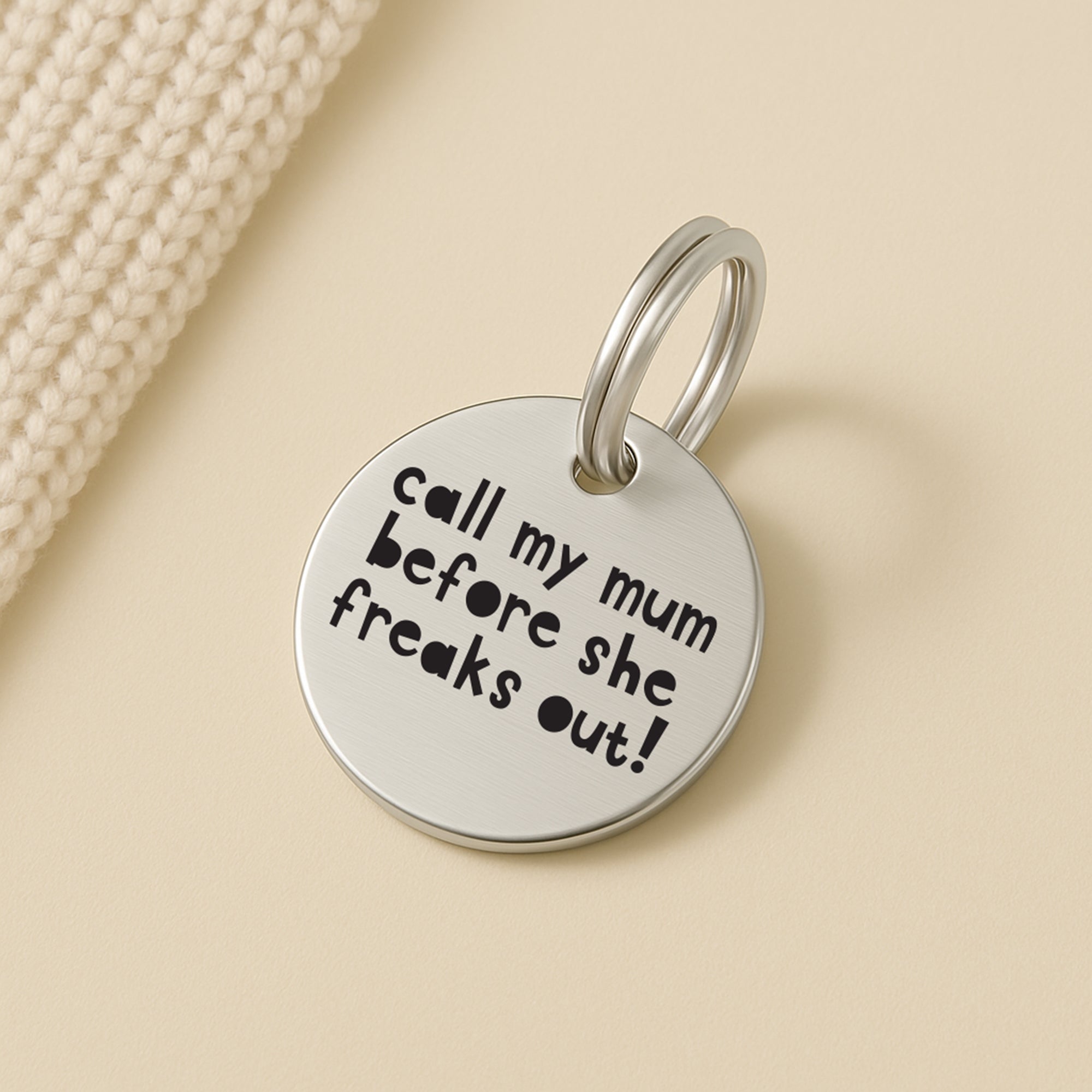 Handcrafted Engraved Pet Name Tag in Silver - Call My Mum Before She Freaks Out The Stately Hound