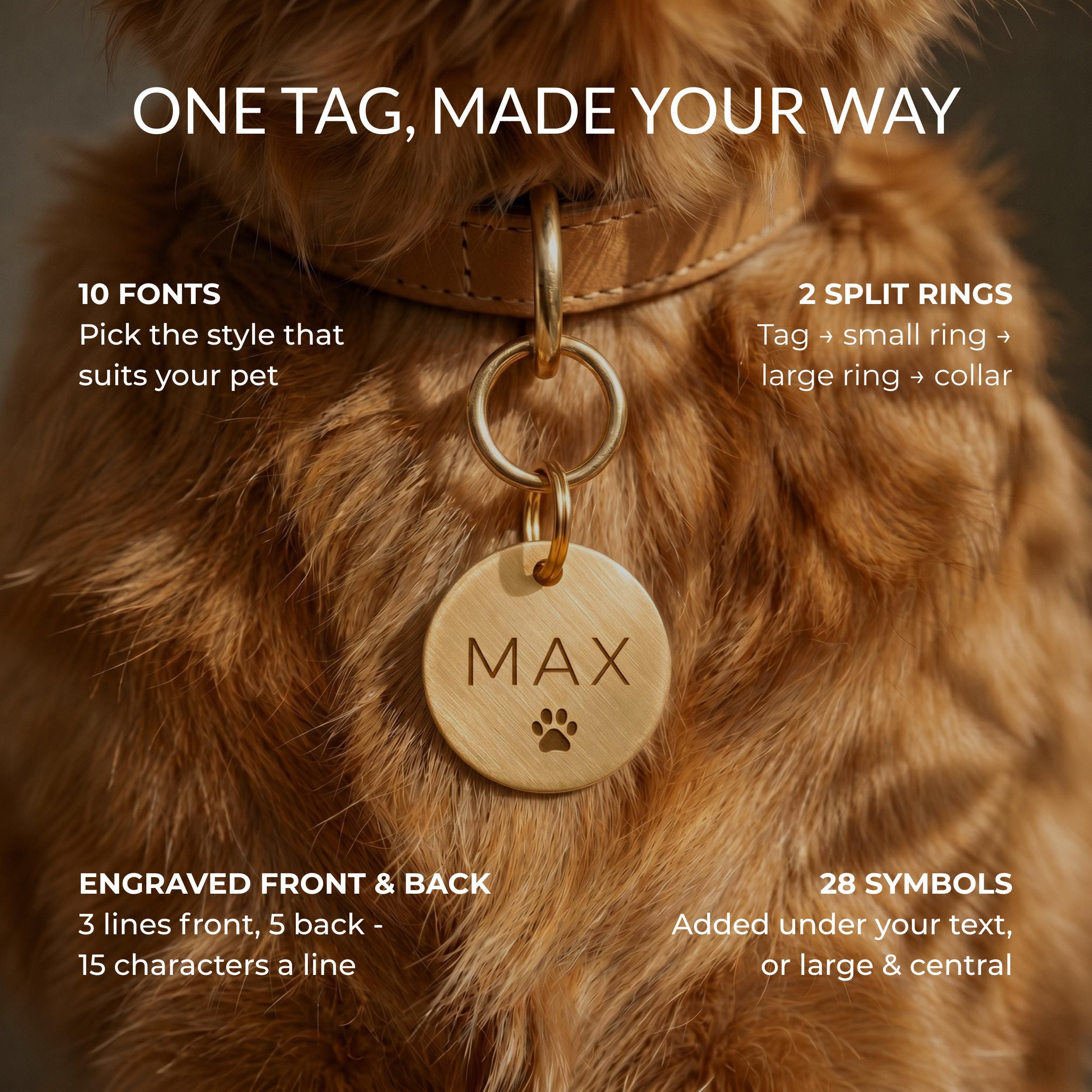 One tag, made your way - 10 fonts, 28 symbols, two split rings, engraved front and back