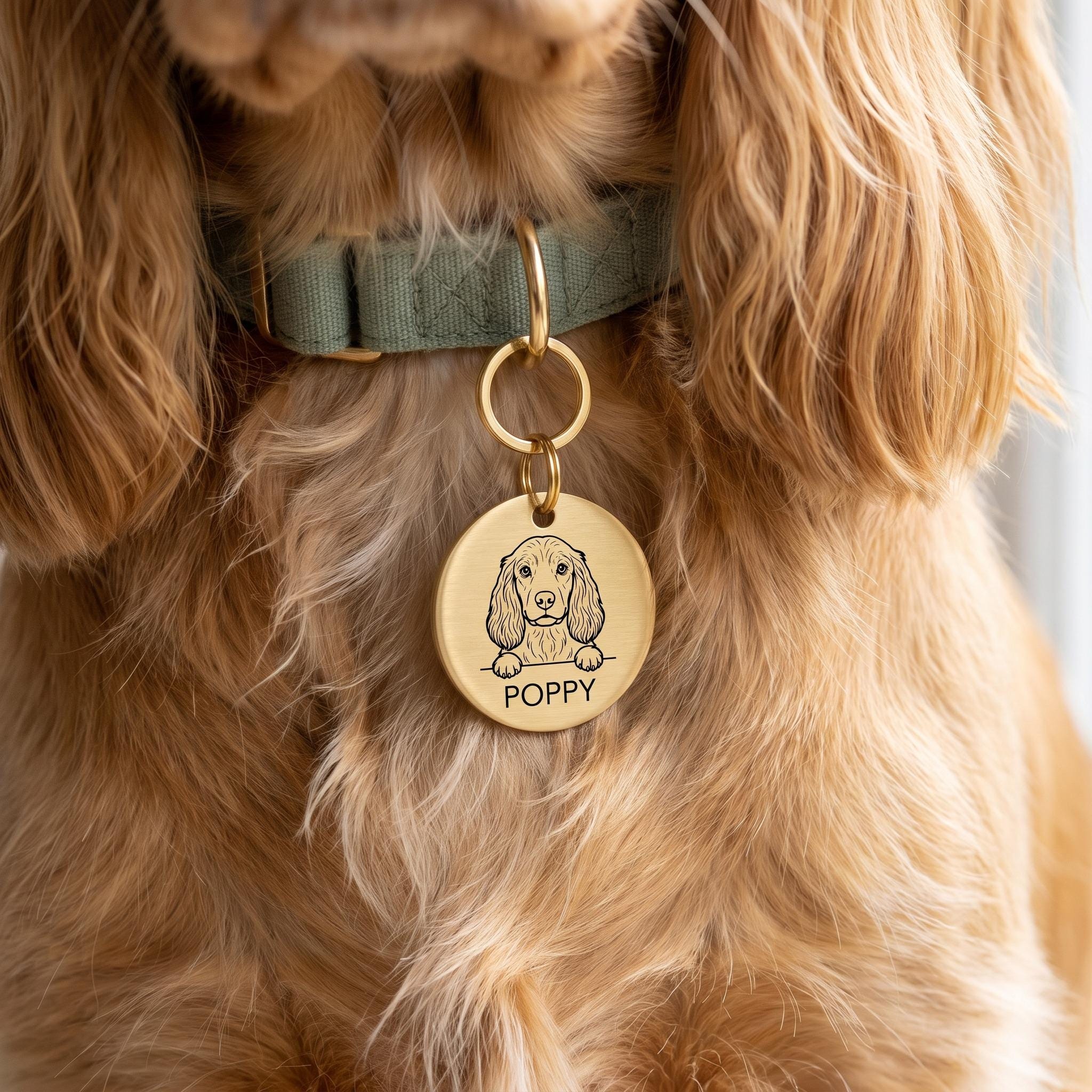 Cocker Spaniel wearing the personalised Cocker Spaniel dog tag on its collar
