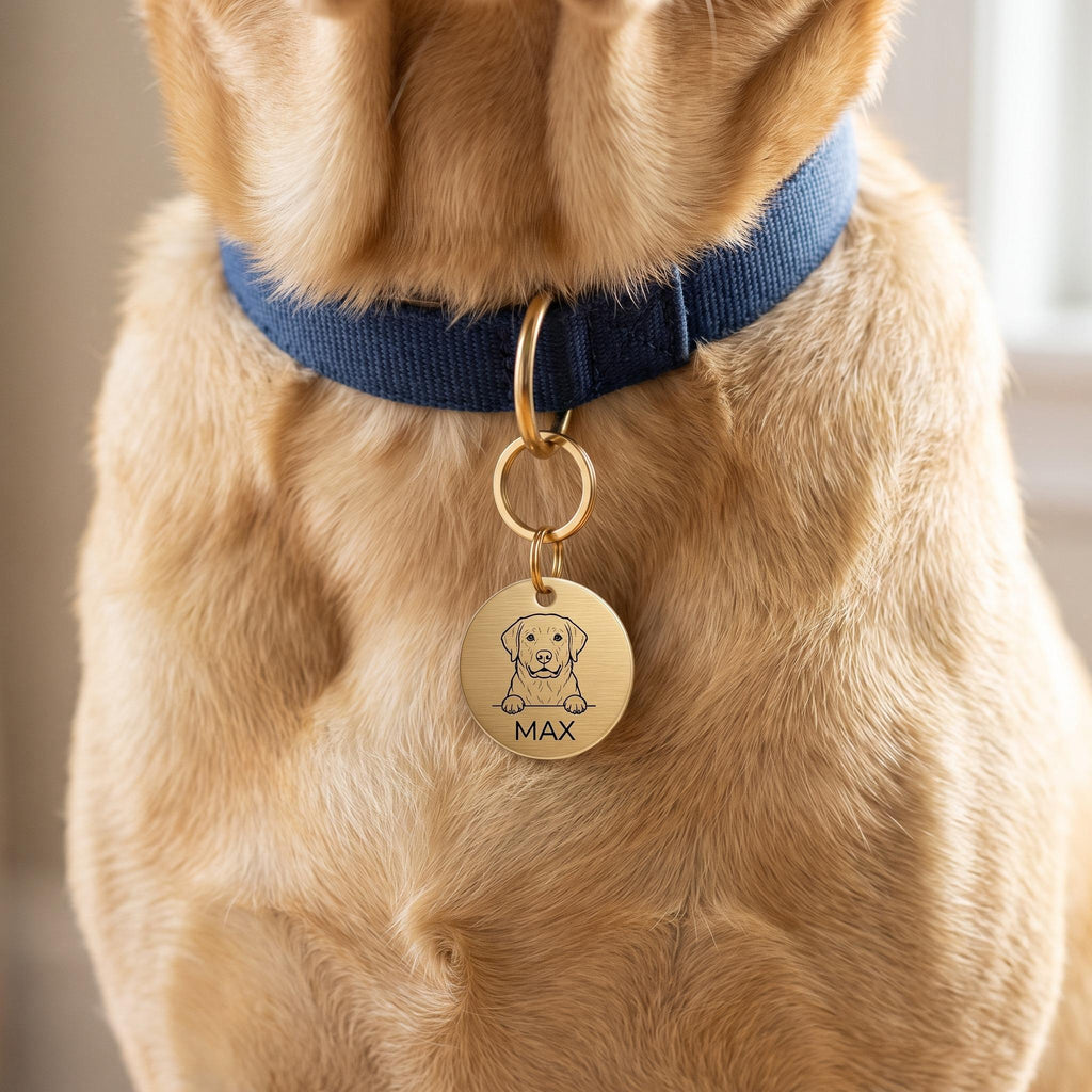 Labrador wearing the personalised Labrador dog tag on its collar