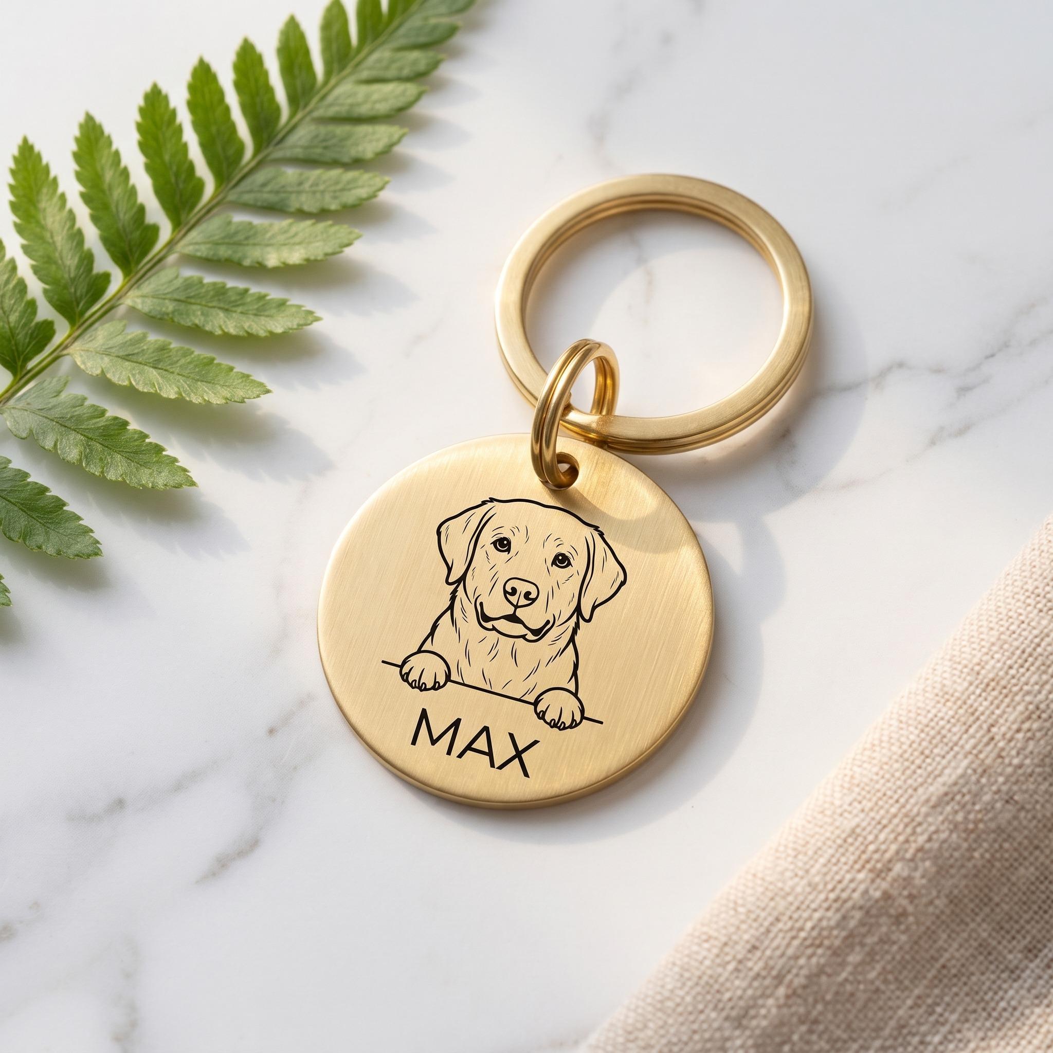 Gold Labrador dog tag engraved with the Labrador design and the name MAX