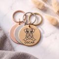 Personalised Miniature Schnauzer dog tags in gold, silver and rose gold, fanned to show all three brushed finishes