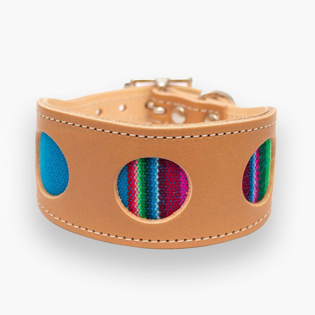 Inca Blue Leather Whippet & Greyhound Fishtail Collar