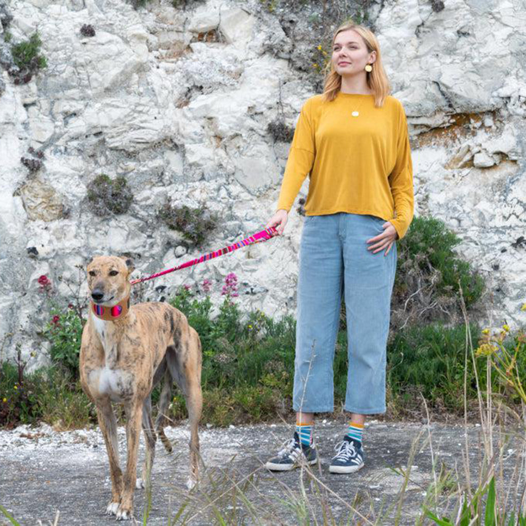 Inca Pink Leather Whippet & Greyhound Fishtail Collar