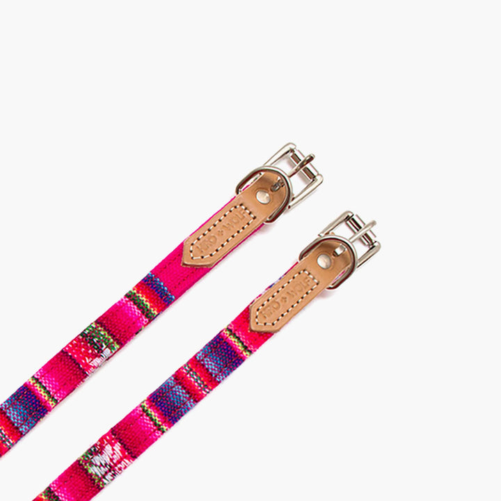 Handmade Hiro + Wolf Inca Pink Dog Collar in Leather and Fabric
