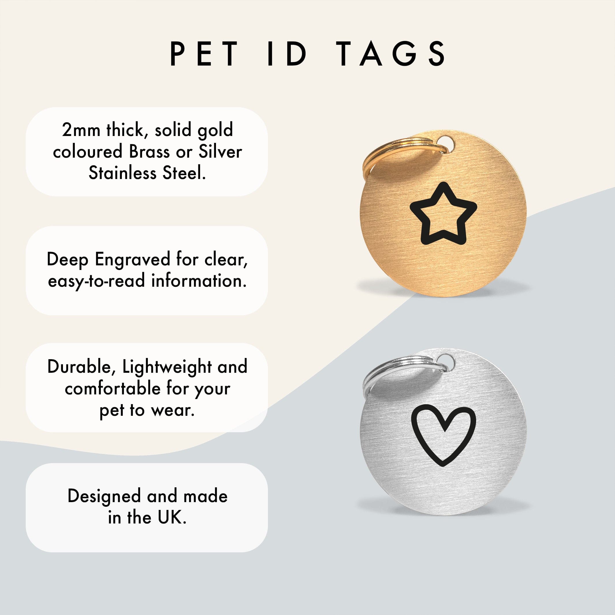 No-Name Gold Brass Dog Tag with Heart & Contact Info The Stately Hound