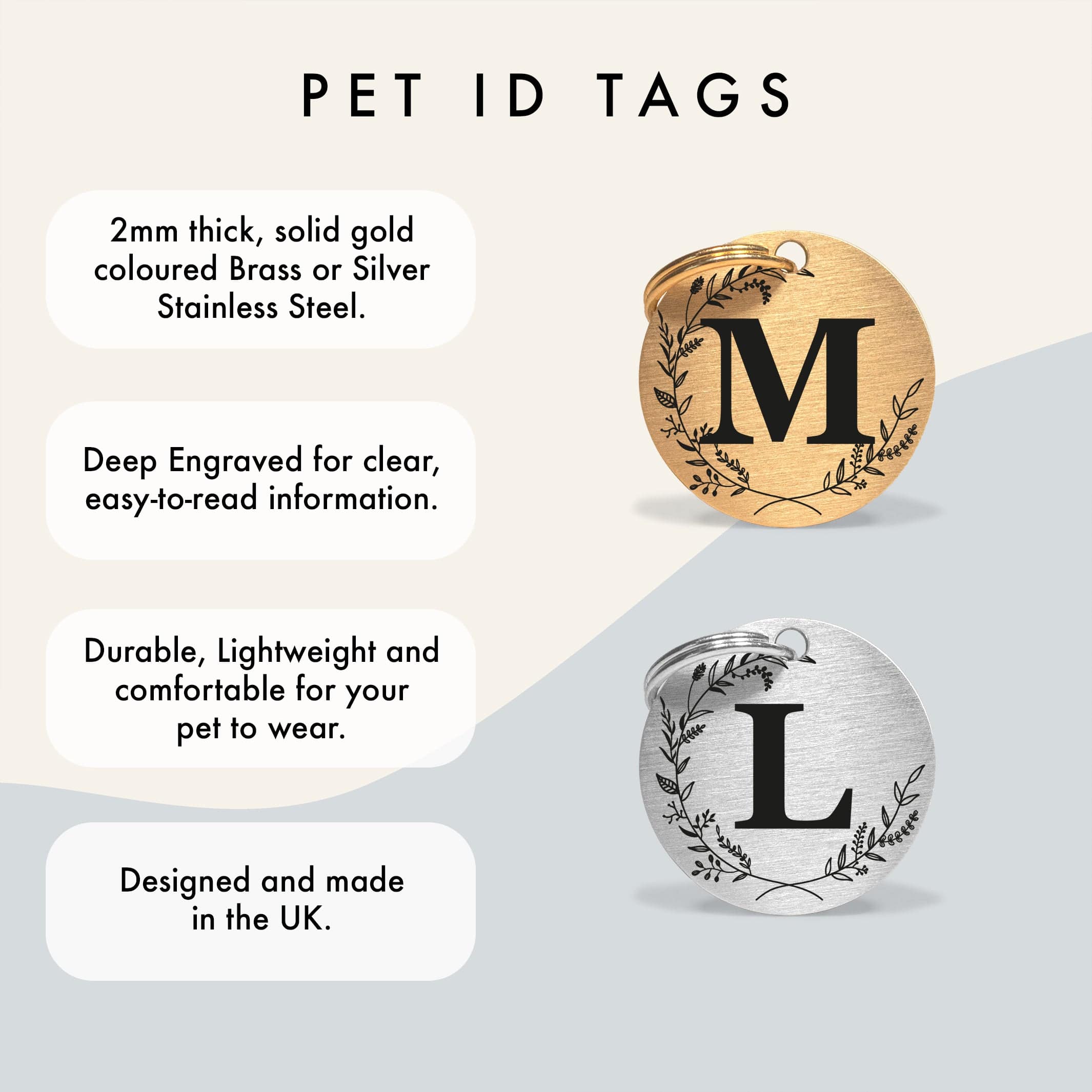 Luxury Silver Stainless Steel Dog Name Tag – Monogrammed, Durable, and Personalised