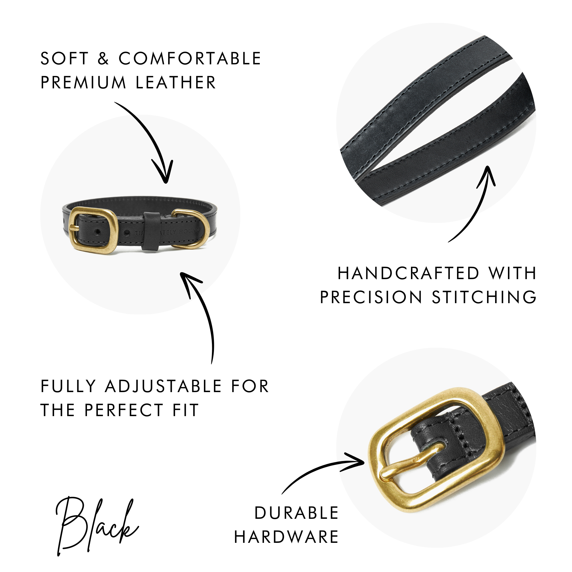 Midnight Black Leather Dog Lead with Gold Hardware