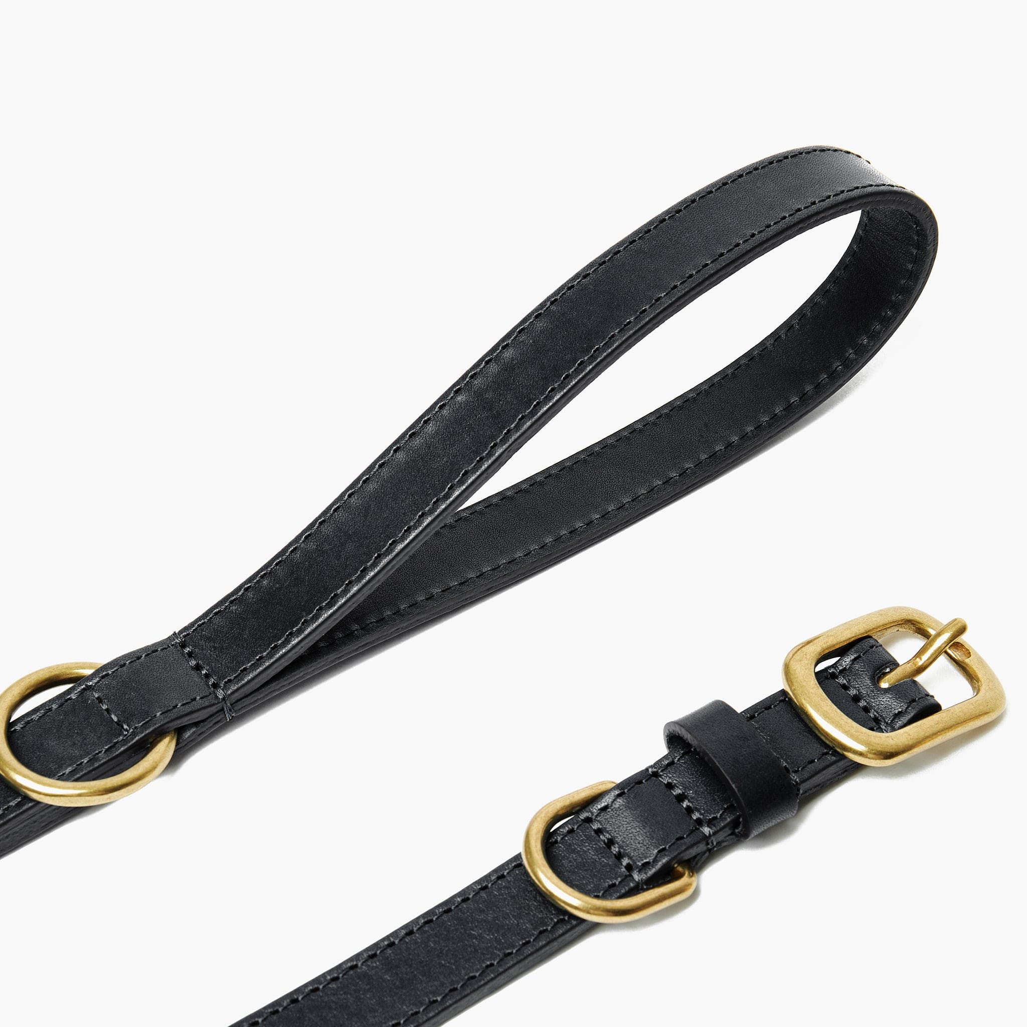 Midnight Black Leather Dog Collar & Lead Set with Gold Hardware The Stately Hound