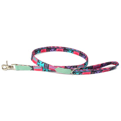 Colorful patterned dog leash on a white background