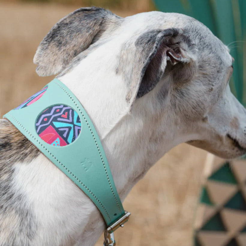 Mud Cloth Leather Whippet & Greyhound Fishtail Collar