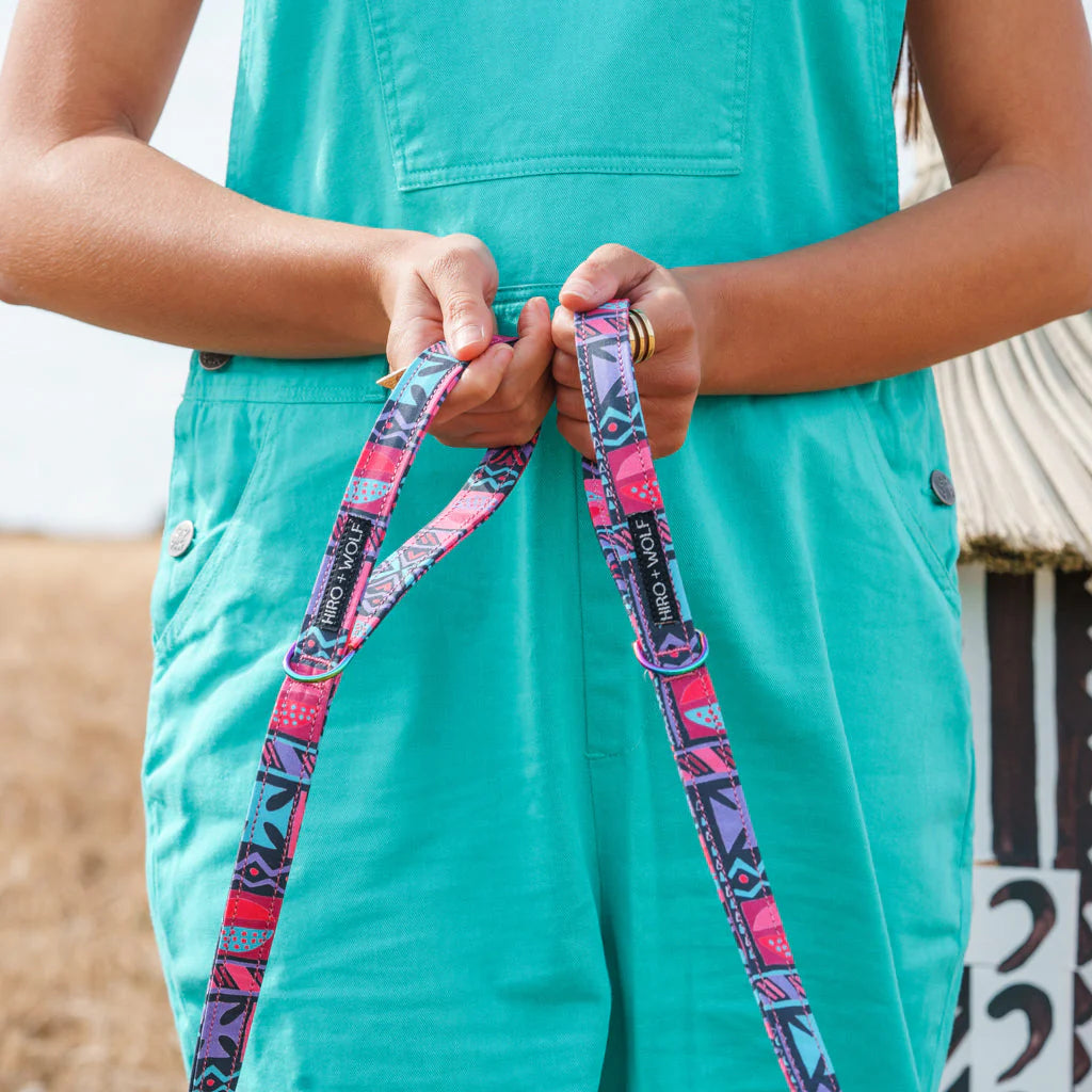 Hiro + Wolf Mud Cloth Leather Free Dog Lead, Handmade 100 cm