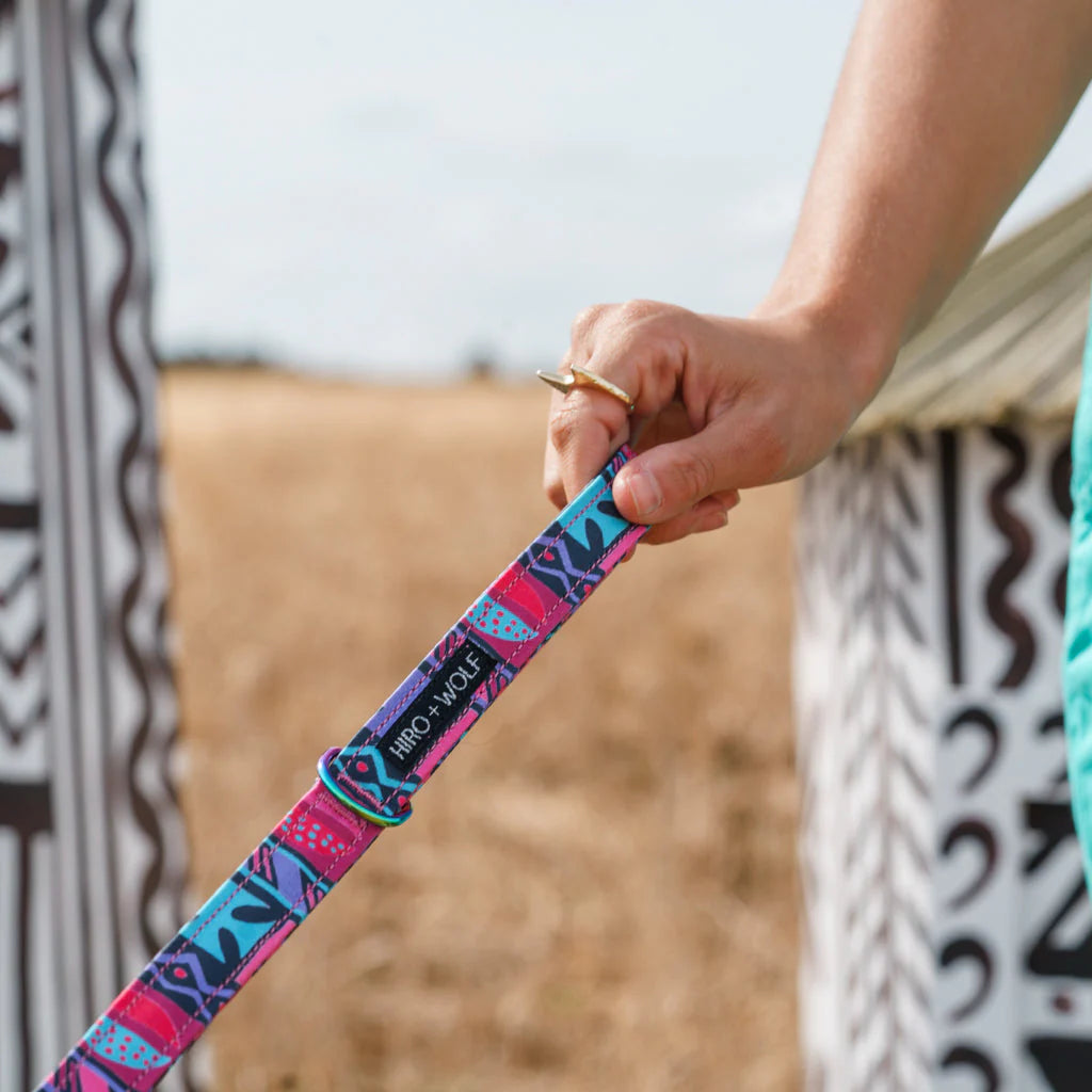 Hiro + Wolf Mud Cloth Leather Free Dog Lead, Handmade 100 cm