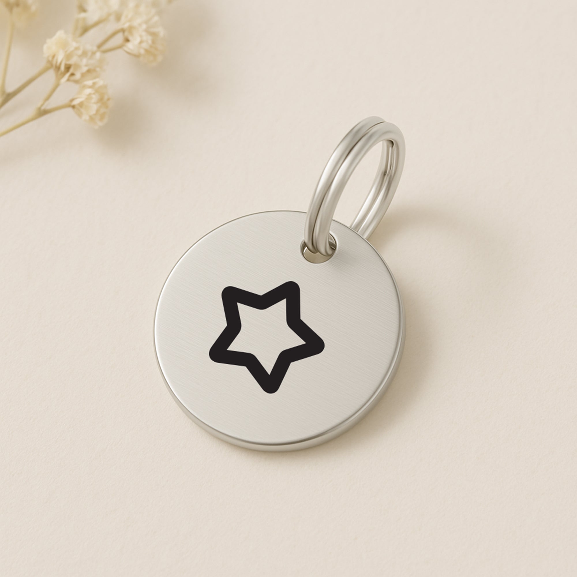 No-Name Silver Stainless Steel Dog Tag with Star Engraving & Custom Contact Info