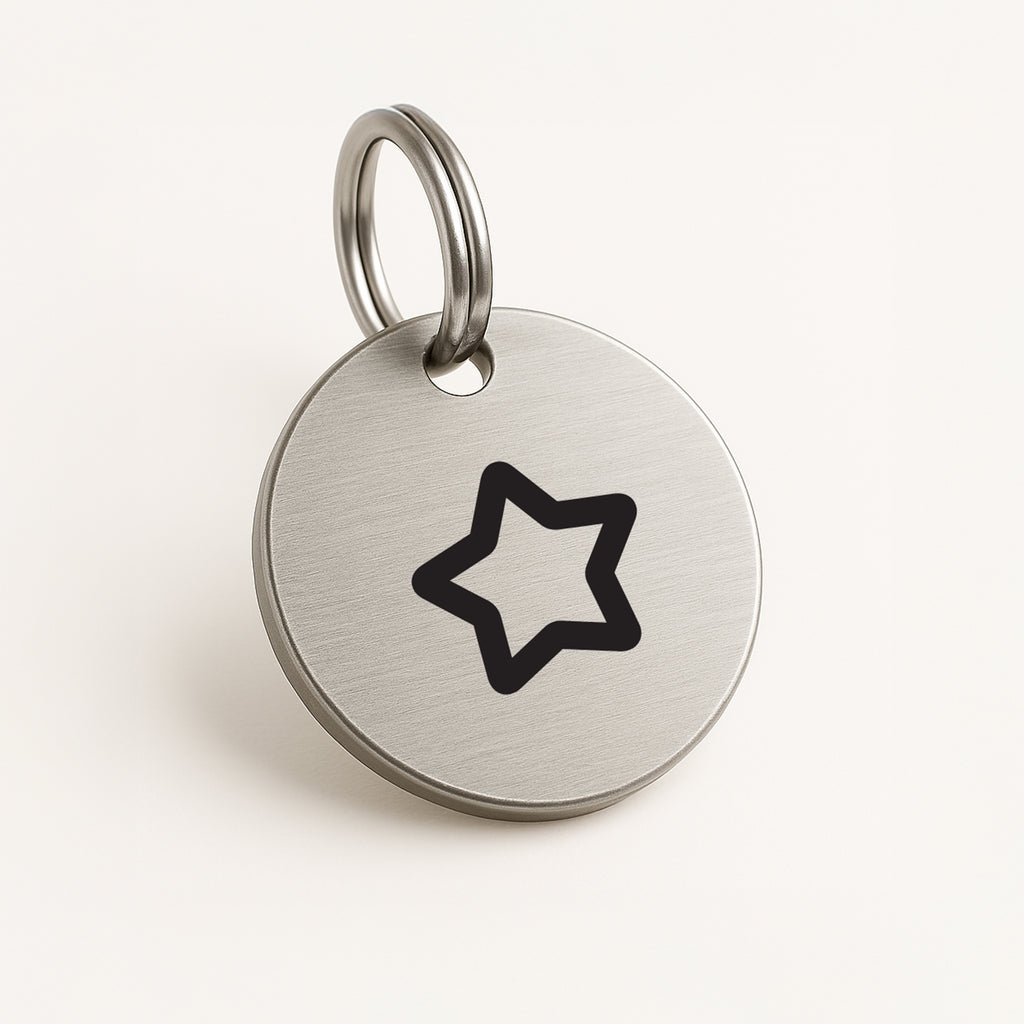 No-Name Silver Stainless Steel Dog Tag with Star Engraving & Custom Contact Info