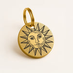 Personalised Brass Dog ID Tag with Engraved Sun Design and Contact Details The Stately Hound