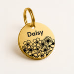 Personalised Brass Pet Tag with Daisy Design The Stately Hound