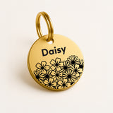 Personalised Brass Pet Tag with Daisy Design The Stately Hound