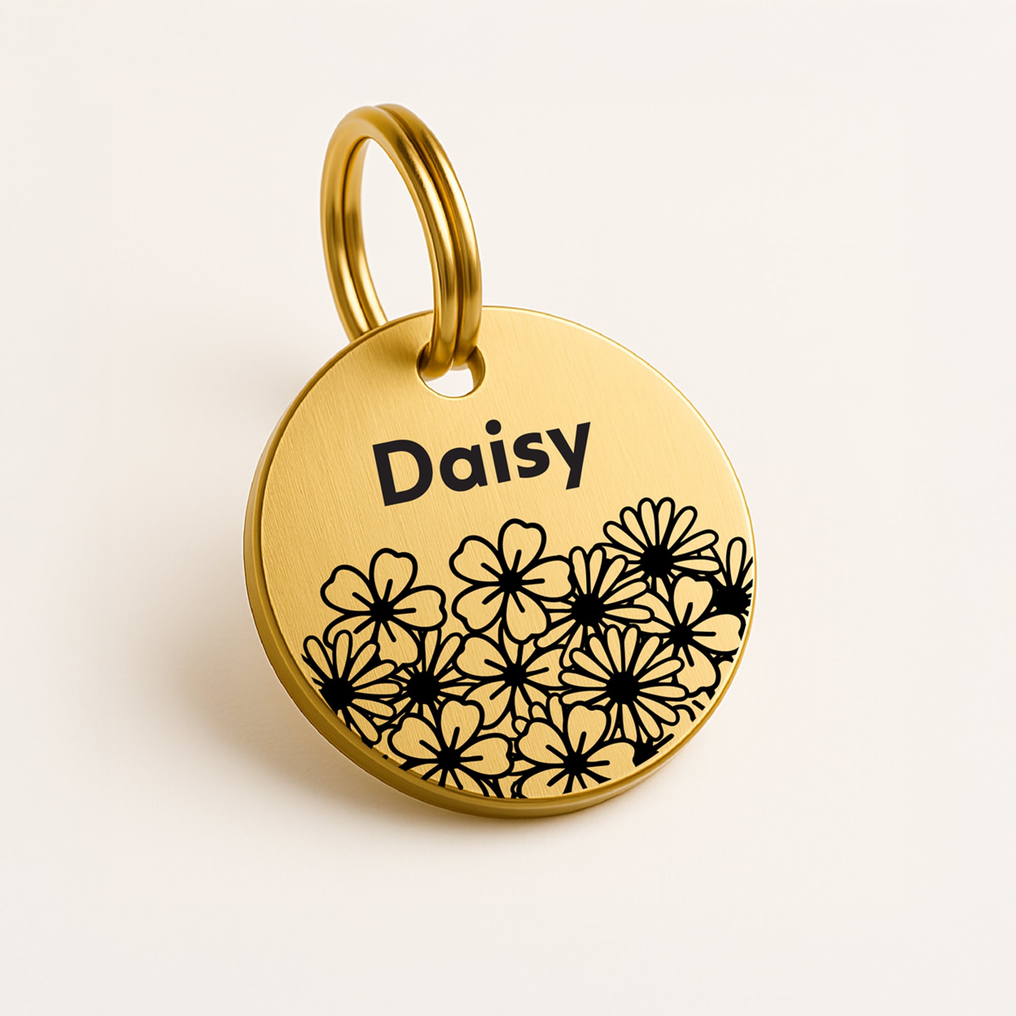 Personalised Brass Pet Tag with Daisy Design The Stately Hound