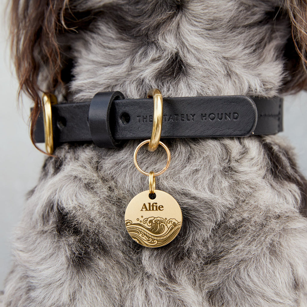 Personalised Brass Pet Tag with Ocean Waves Design