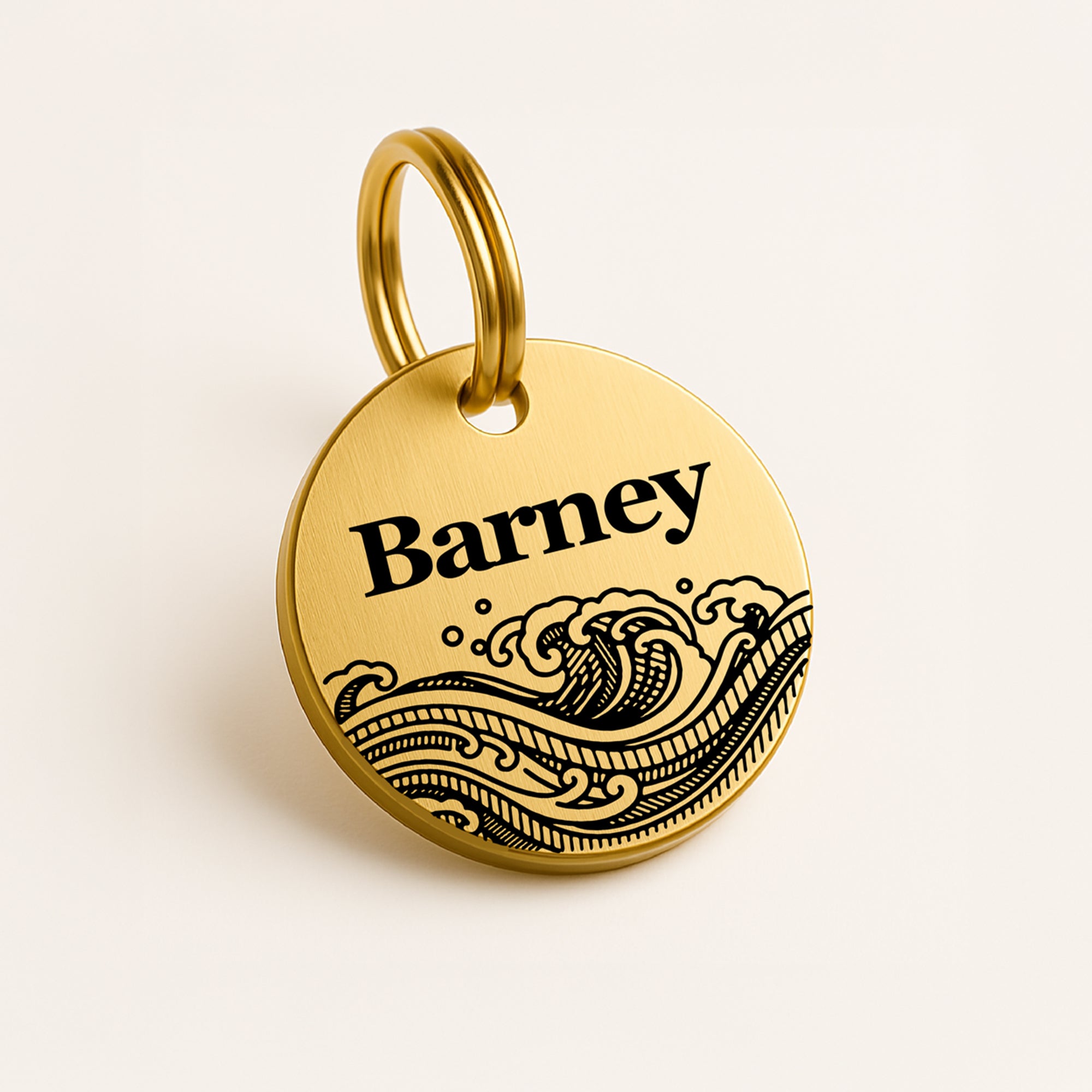 Personalised Brass Pet Tag with Ocean Waves Design The Stately Hound