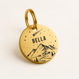 Personalised Dog Name Tag - Gold Coloured Solid Brass Starry Night Shooting Star Scene The Stately Hound