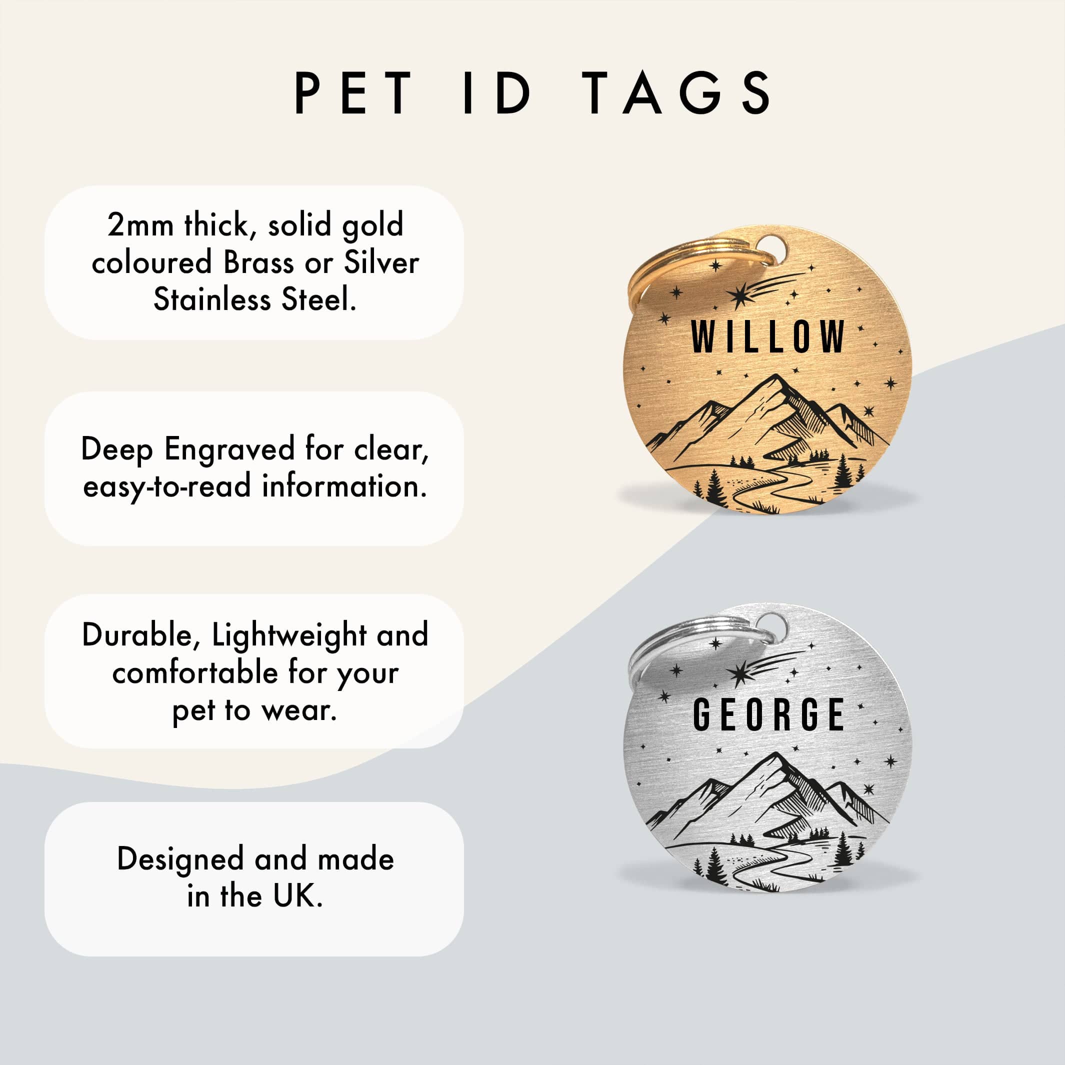 Personalised Dog Name Tag - Silver Stainless Steel Starry Night Shooting Star Scene