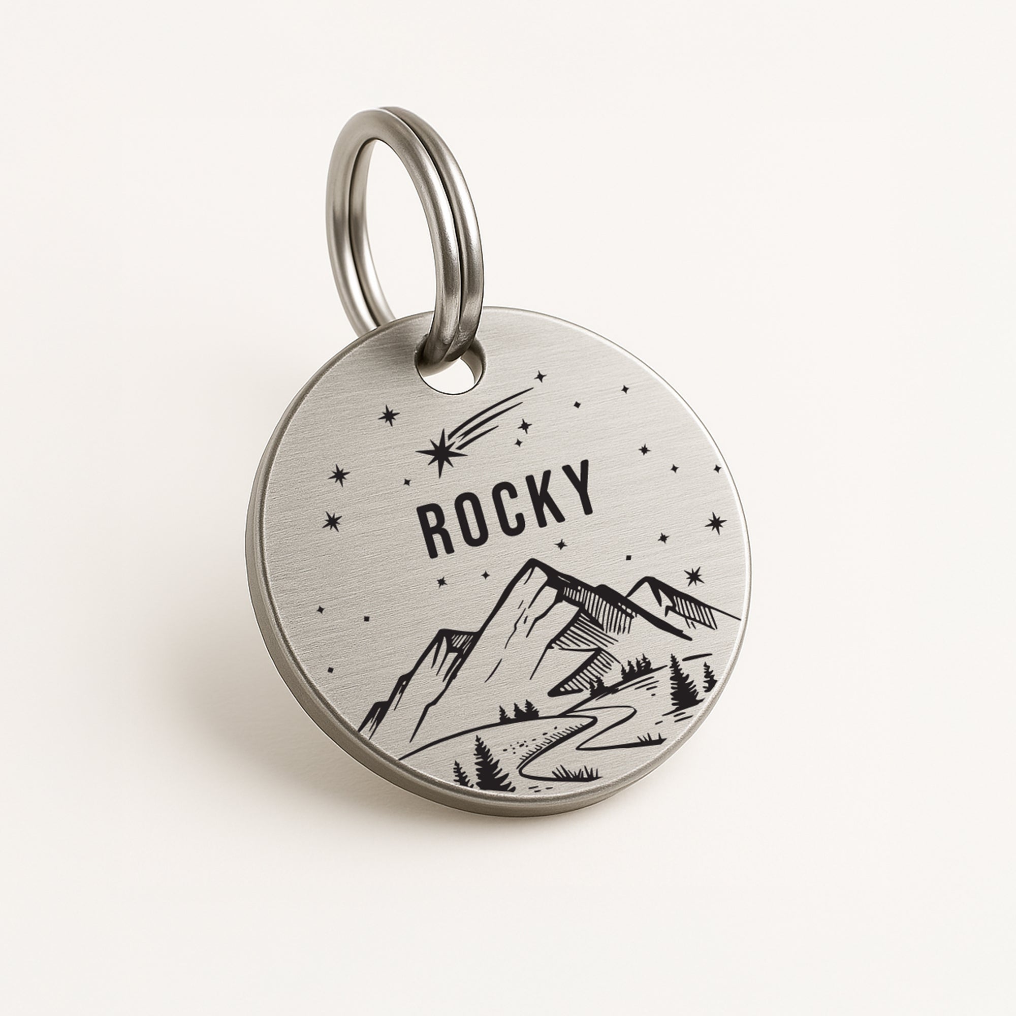 Personalised Dog Name Tag - Silver Stainless Steel Starry Night Shooting Star Scene
