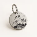 Personalised Engraved Mountain Scene Dog Name Tag in Silver Stainless Steel
