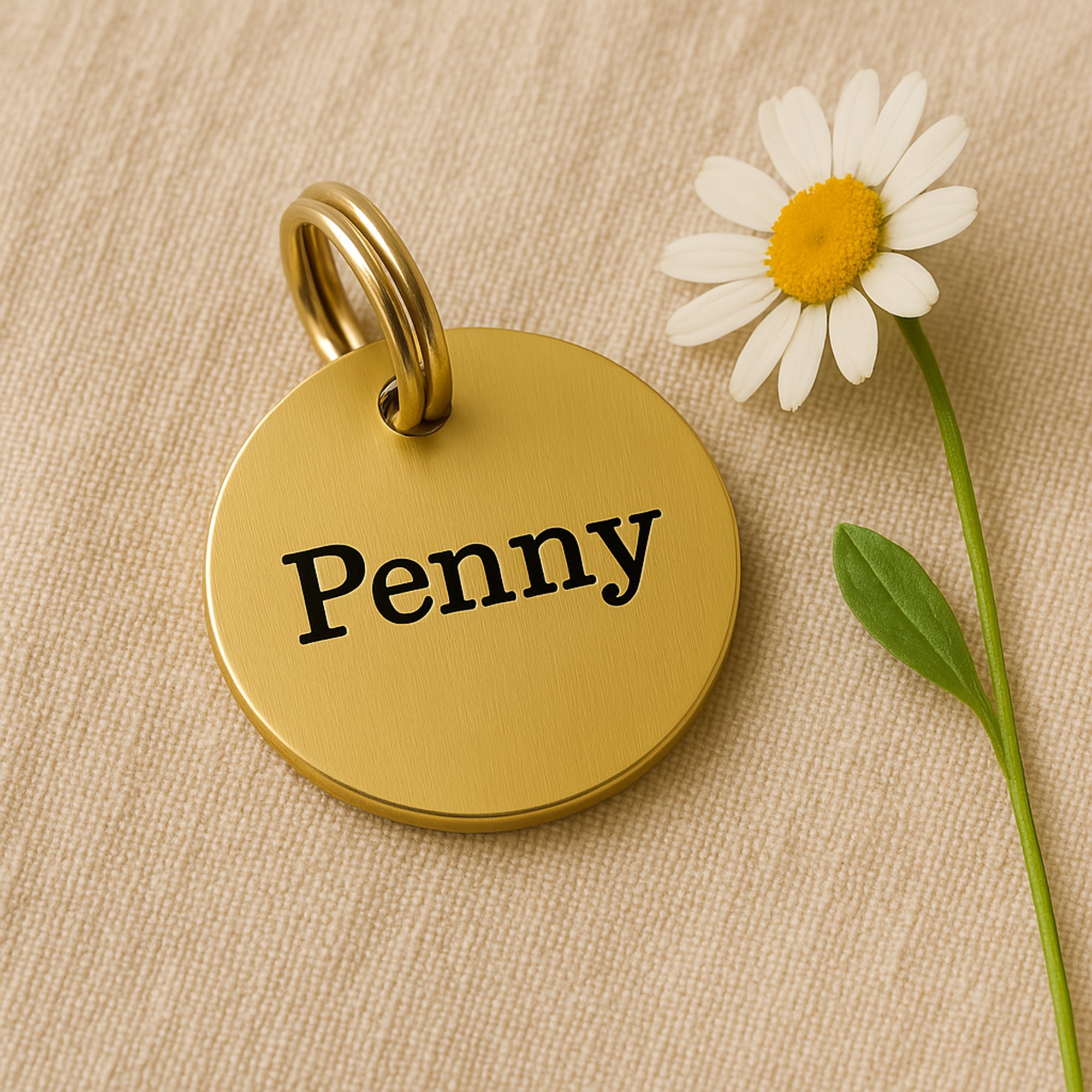 Personalised Gold ID Dog Name Tag Engraved in Brass