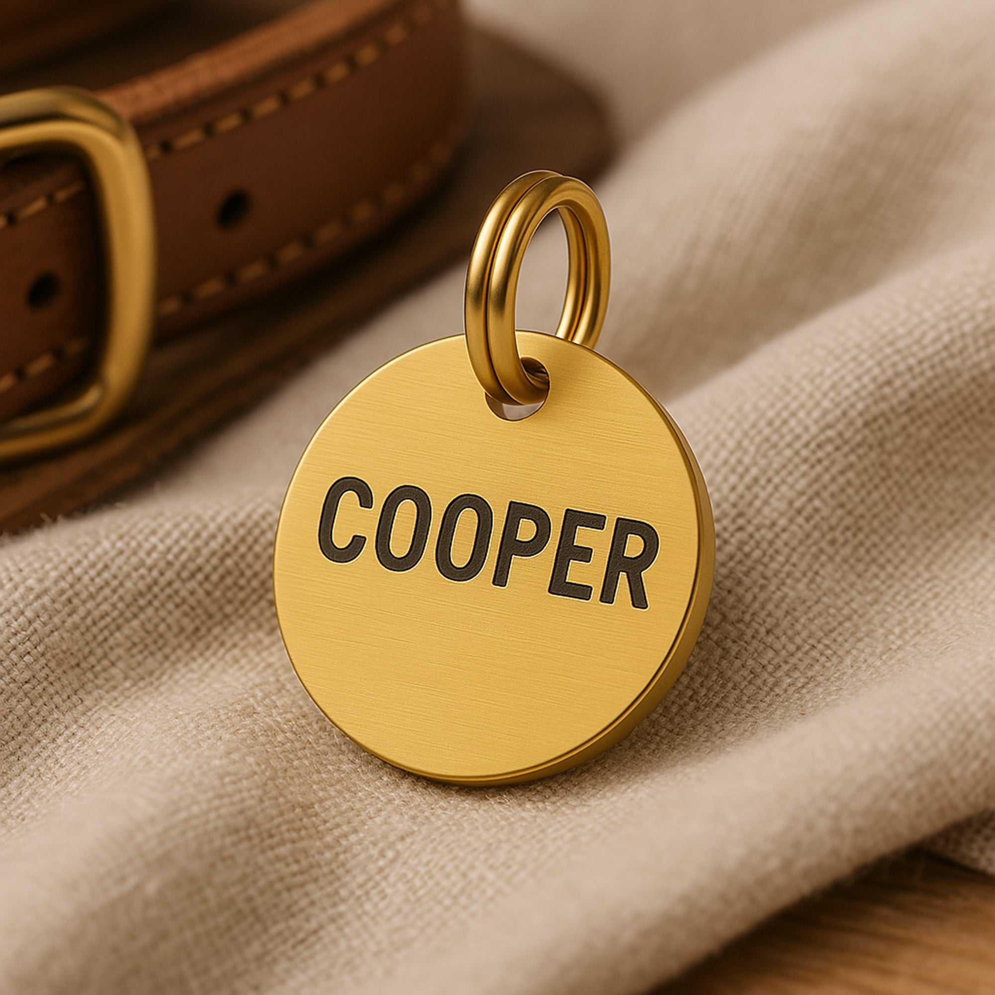 Personalised Gold ID Dog Name Tag Engraved in Brass