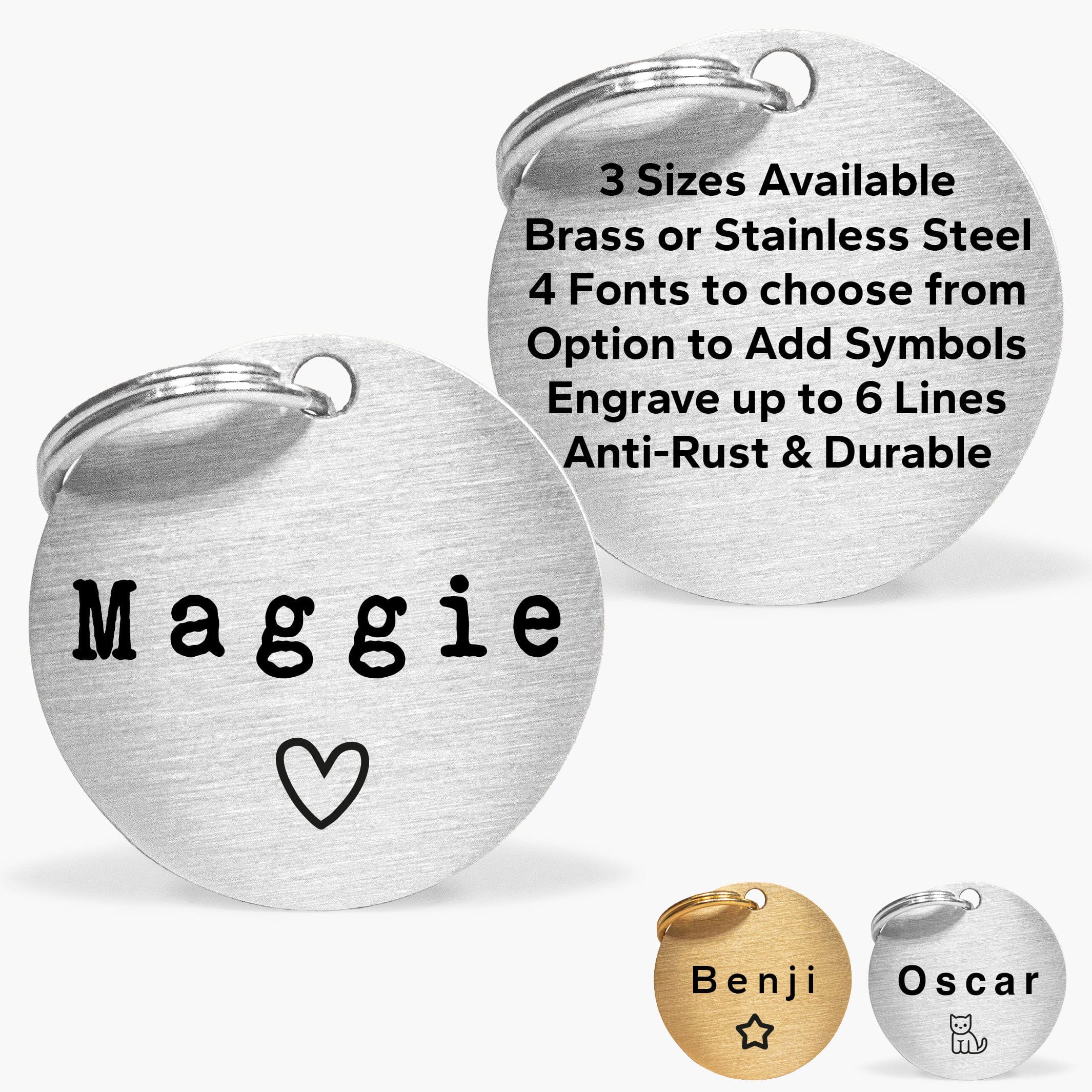 Personalised Silver ID Dog Name Tag Engraved in Stainless Steel