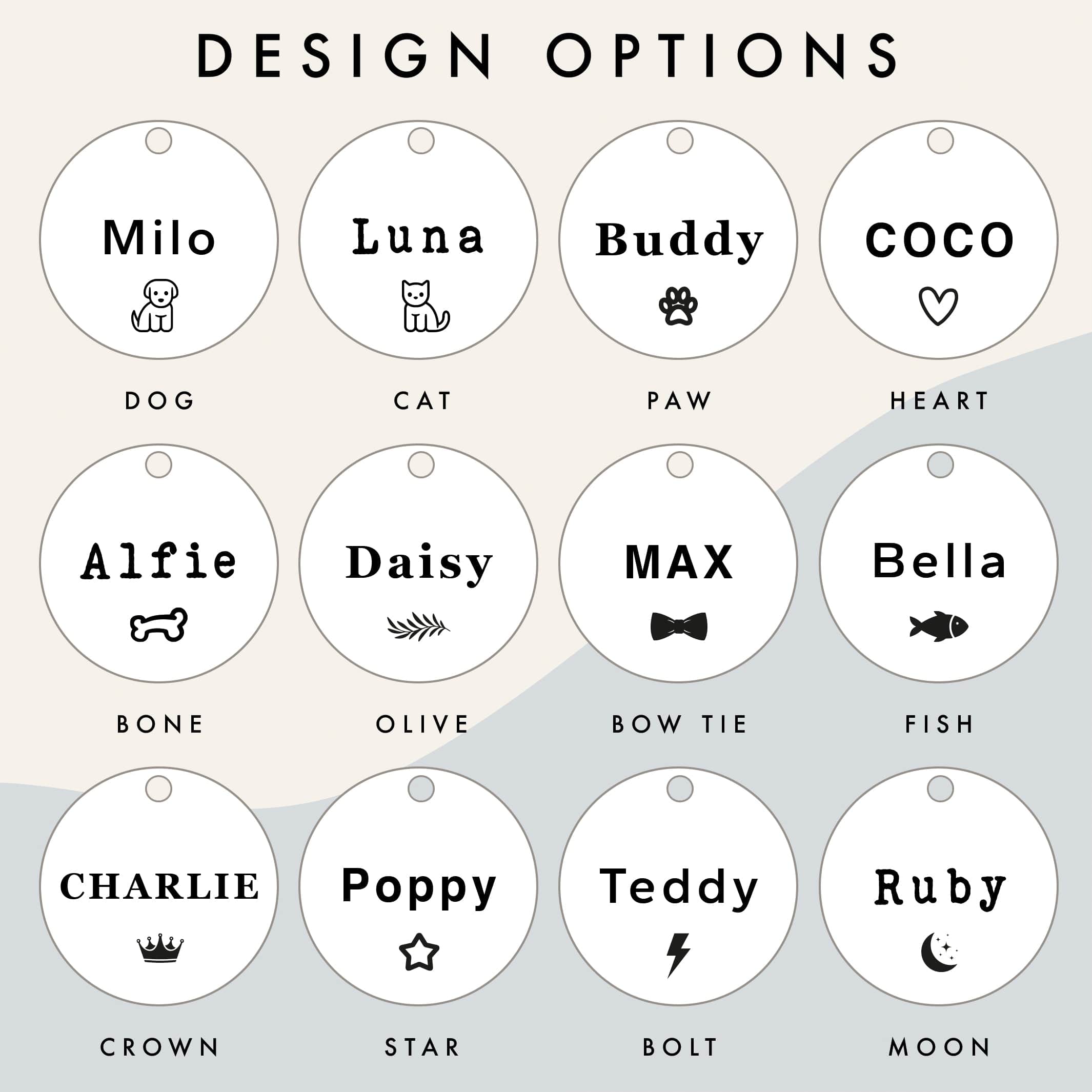 Personalised Silver ID Dog Name Tag Engraved with Typewriter Font & Bone Design in Stainless Steel