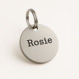 Personalised Silver ID Dog Name Tag Engraved with Typewriter Font & Bone Design in Stainless Steel The Stately Hound