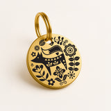 Personalized Gold-Tone Brass Dog ID Tag with Scandi Fox Design and Engraved Contact Details The Stately Hound