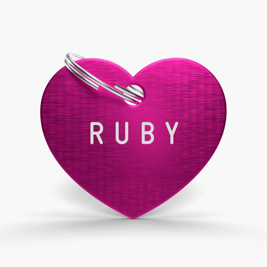 Pink Custom Engraved Pet Name Tag - Aluminium Heart Shaped ID for Pets