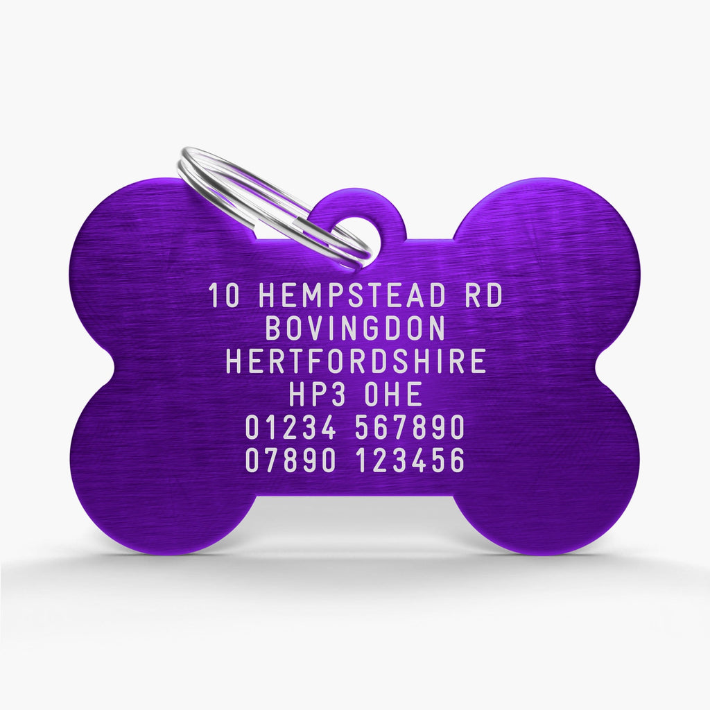 Purple Aluminium Pet Tag - Bone Shaped ID for Pets