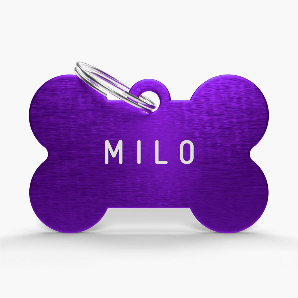 Purple Aluminium Pet Tag - Bone Shaped ID for Pets