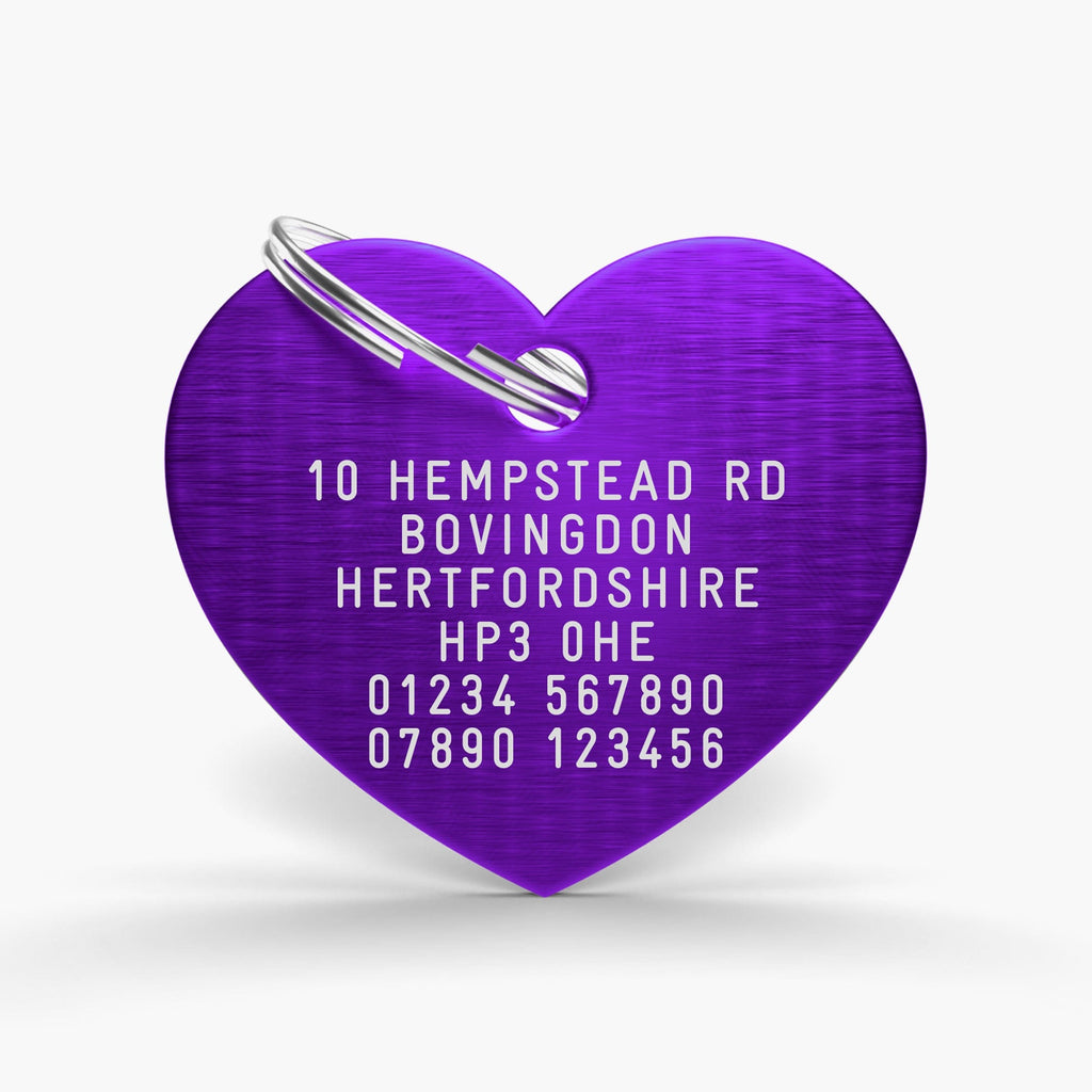 Purple Aluminium Pet Tag - Heart Shaped ID for Pets