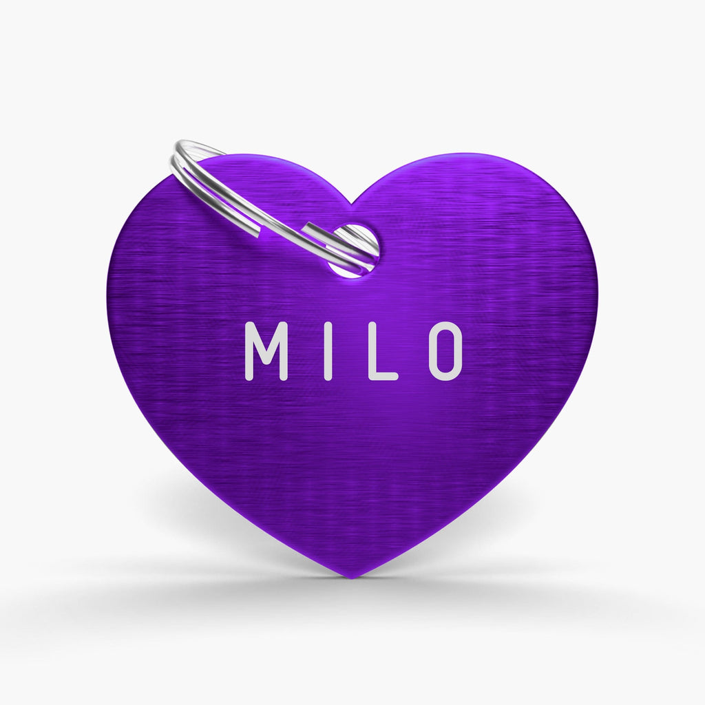 Purple Aluminium Pet Tag - Heart Shaped ID for Pets