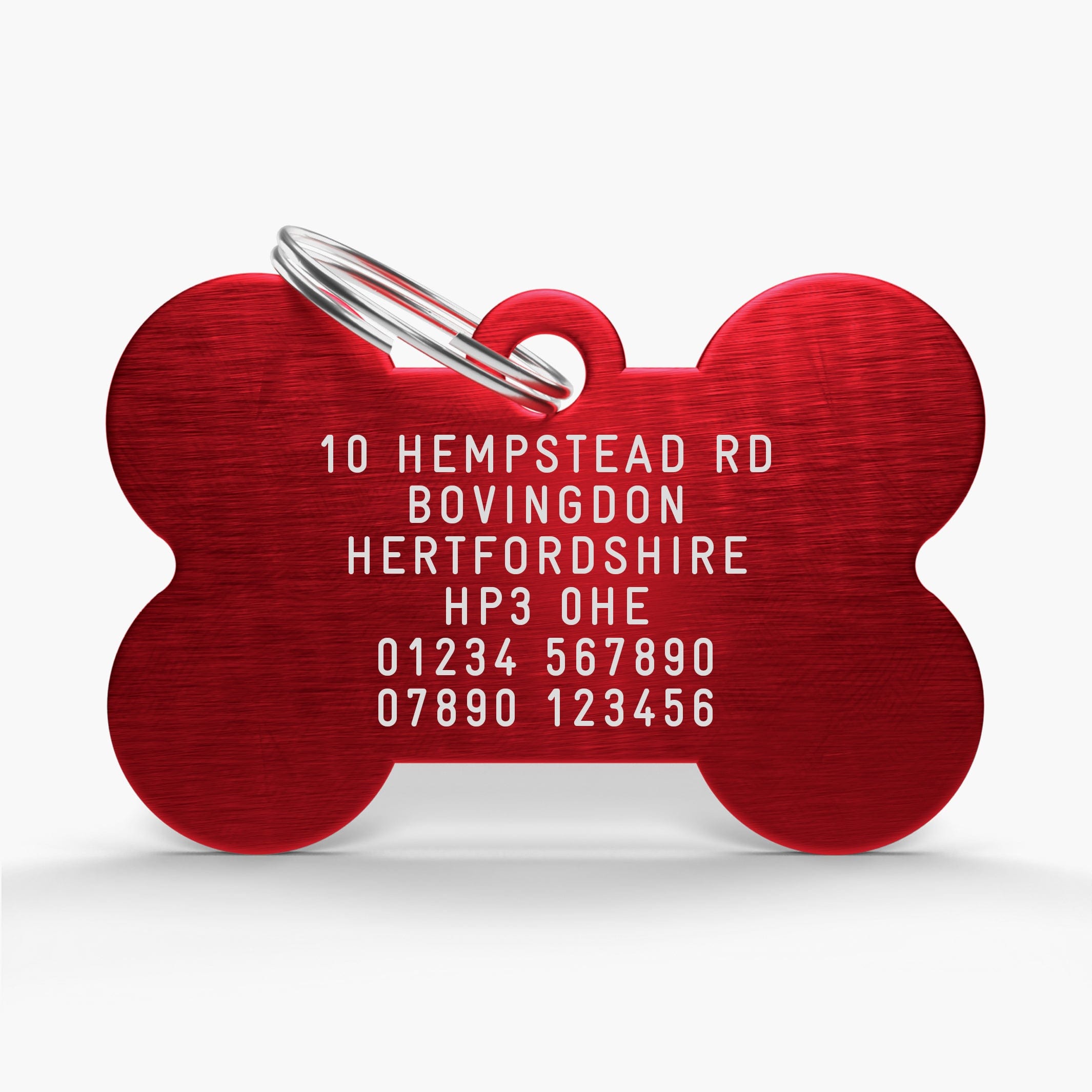 Red Engraved Pet Tag - Aluminium Bone Shaped ID for Pets