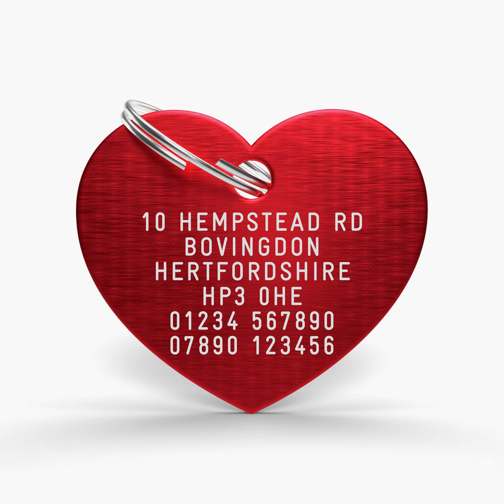 Red Engraved Pet Tag - Heart Shaped Aluminium ID for Pets