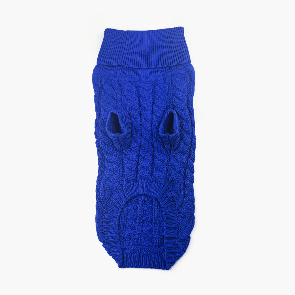 Royal Blue Cable-Knit Dog Jumper | Winter Warmth & Style for Your Dog